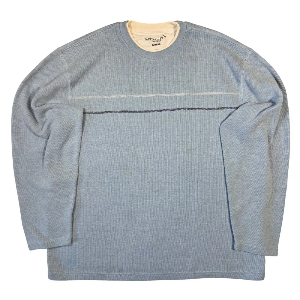 Faded Glory Men XL Blue Long Sleeve Crewneck Shirt Y2k Layering Look Grunge Punk